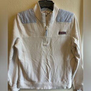 Vineyard Vines White and Light Blue Martha's Vineyard 1/4 Zip Pullover, Med